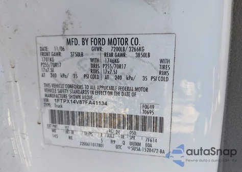 2007 Ford F-150 Fx4/Lariat/Xl/Xlt from USA, damaged, VIN 1FTPX14V87FA41134